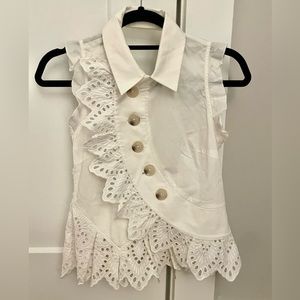 Self Portrait sleeveless shirt with embroidered detail, buttons & open back